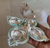Traditional German Silver Peacock Panchmukhi Diya, Wedding Favor, Wedding Gift, Decorative Diya, Return Gift, Housewarming Gift, Diwali Gift